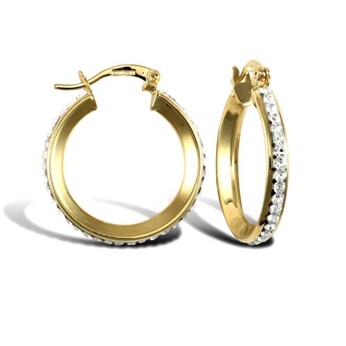 9ct Yellow Gold Round Cubic Zirconia 3mm Hoop Earrings 21mm - My Jewel World