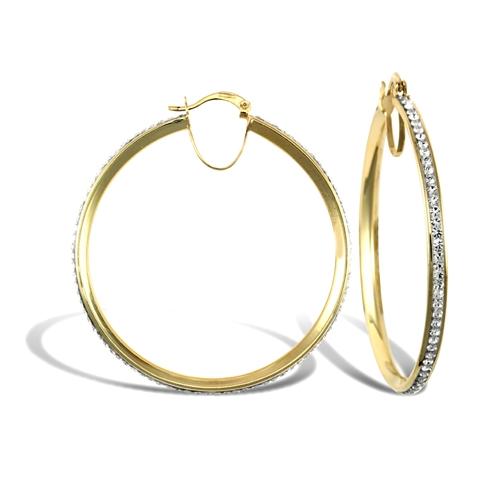 9ct Yellow Gold Round Cubic Zirconia 3mm Hoop Earrings 40mm - My Jewel World