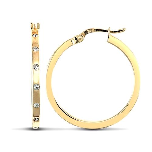 9ct Yellow Gold Rub-Over Round CZ 2mm Hoop Earrings 24mm - My Jewel World