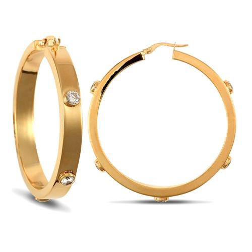 9ct Yellow Gold Rub-Over Round CZ 6mm Hoop Earrings 46mm - My Jewel World