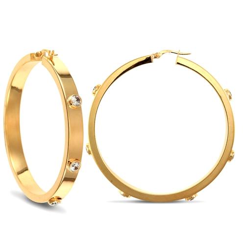 9ct Yellow Gold Rub-Over Round CZ 6mm Hoop Earrings 55mm - My Jewel World
