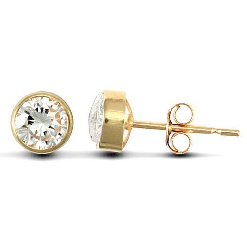 9ct Yellow Gold Rub-Over Round CZ Solitaire Stud Earrings 4mm - My Jewel World