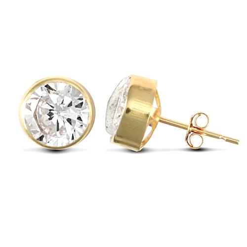 9ct Yellow Gold Rub-Over Round CZ Solitaire Stud Earrings 7mm - My Jewel World