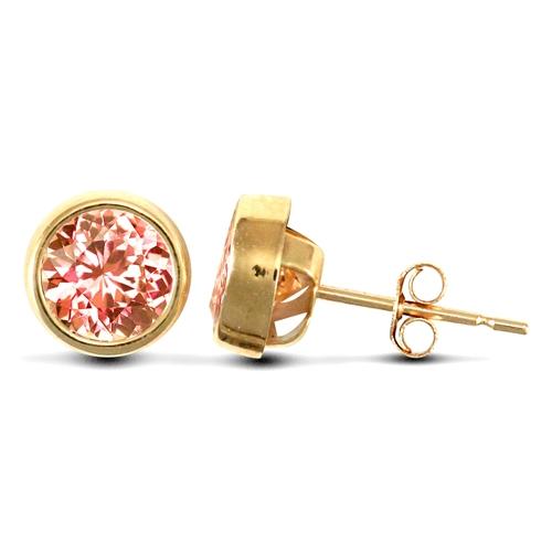 9ct Yellow Gold Rub-Over Round Pink CZ Solitaire Stud Earrings - My Jewel World