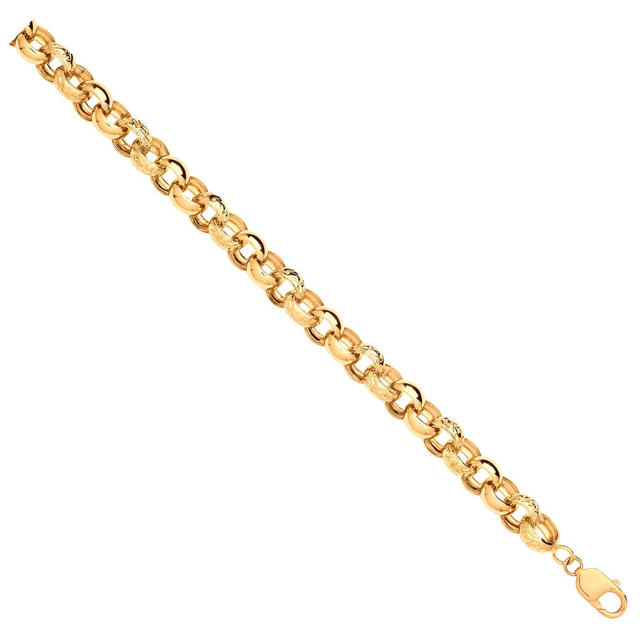 9ct Yellow Gold Solid 12.5mm 8 Inch Patterned Belcher Bracelet 35.0g - My Jewel World