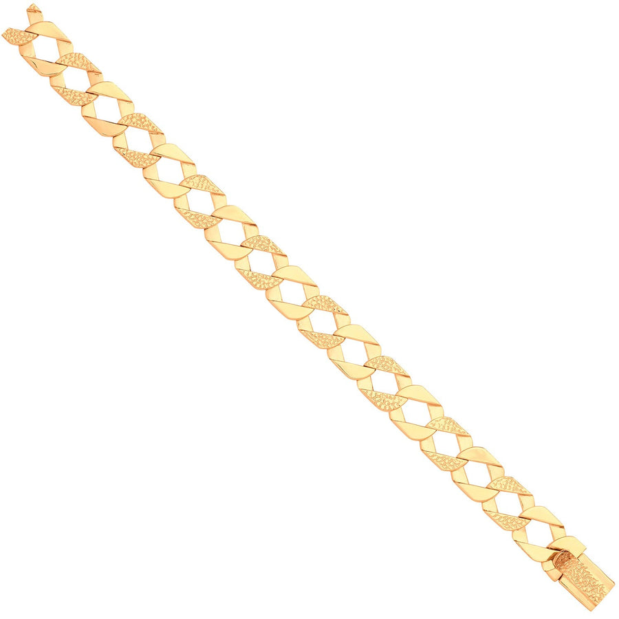 9ct Yellow Gold Solid 13mm 8 Inch Plain & Nugget Curb Bracelet 25.0g - My Jewel World