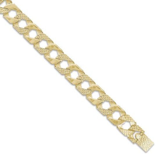 9ct Yellow Gold Solid 16mm 9 Inch Plain & Nugget Curb Bracelet 50g - My Jewel World