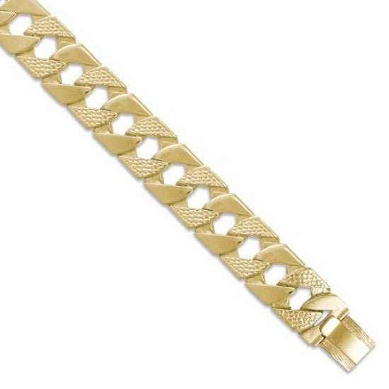 9ct Yellow Gold Solid 22mm 9 Inch Plain & Nugget Curb Bracelet 85g - My Jewel World