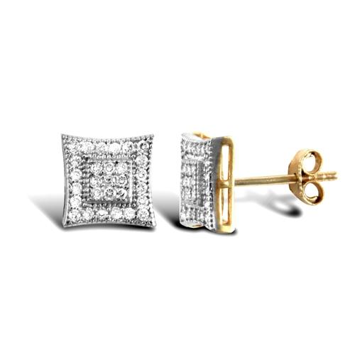 9ct Yellow Gold Square Shape Pave Set CZ Stud Earrings 1.8g - My Jewel World