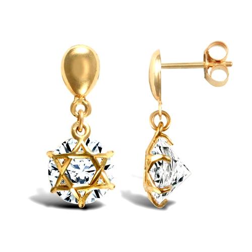 9ct Yellow Gold Star of David CZ Drop Earrings - My Jewel World