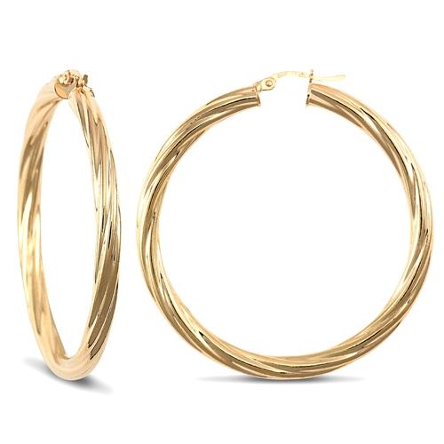 9ct Yellow Gold Twisted 4mm Hoop Earrings 47mm - My Jewel World