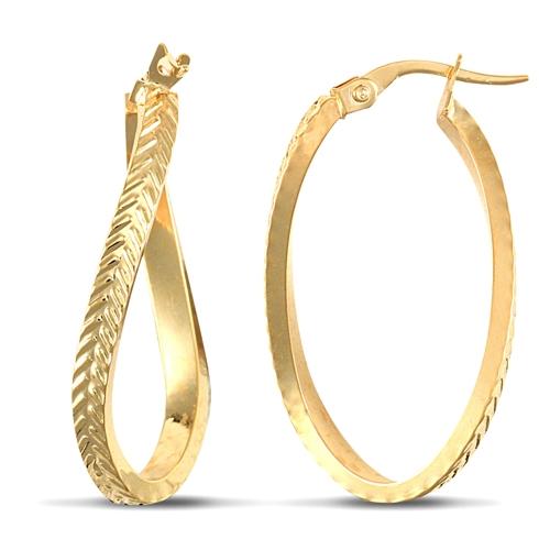 9ct Yellow Gold Wavey Diamond Cut Hoop Earrings 17x30mm - My Jewel World