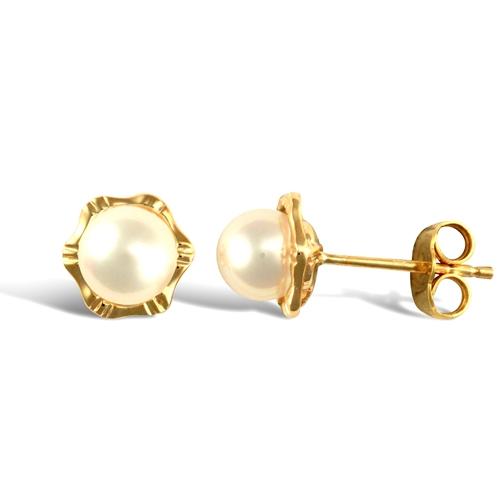 9ct Yellow Gold White Akoya Pearl Flower Stud Earrings 5.5-6mm - My Jewel World