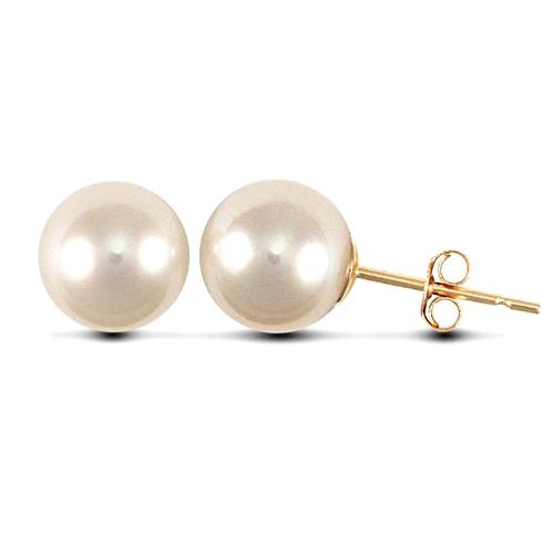 9ct Yellow Gold White Akoya Pearl Stud Earrings 7.5-8mm - My Jewel World