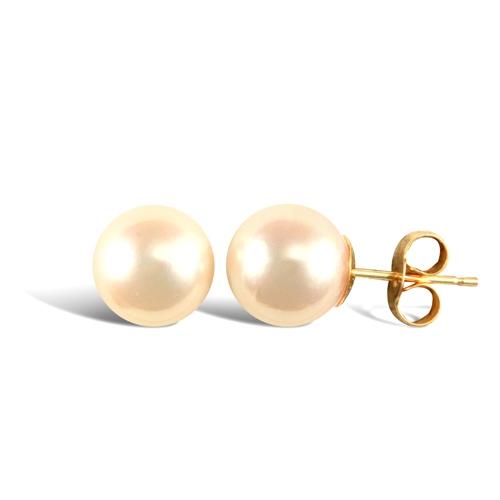 9ct Yellow Gold White Akoya Pearl Stud Earrings 8.5-9mm - My Jewel World