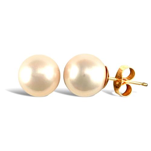 9ct Yellow Gold White Akoya Pearl Stud Earrings 9-9.5mm - My Jewel World