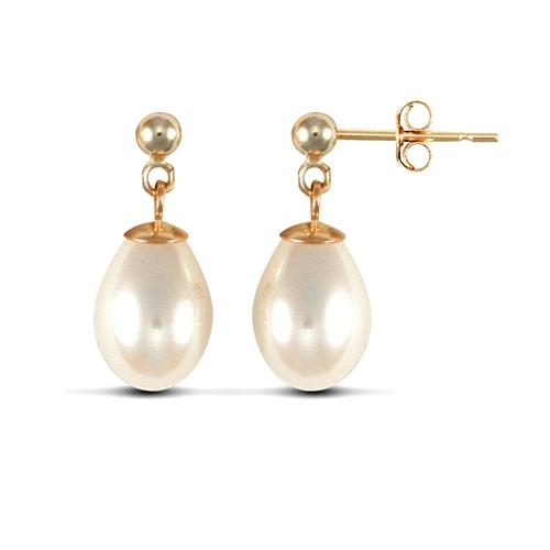 9ct Yellow Gold White Freshwater Pearl Drop Earrings - My Jewel World