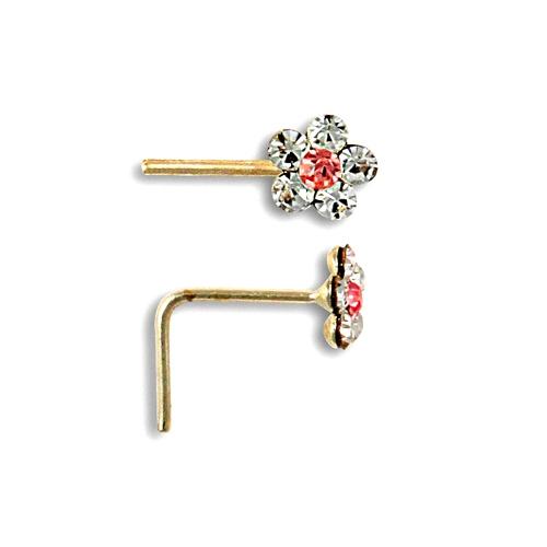 9ct Yellow Gold White & Pink CZ Daisy Flower Nose Stud 4mm - My Jewel World