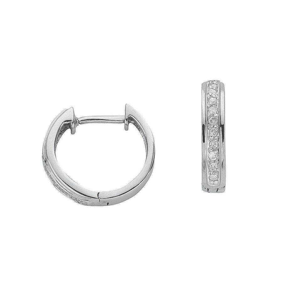 9K White Gold Diamond Hoop Earrings 0.10ct Set in H-SI Quality - My Jewel World