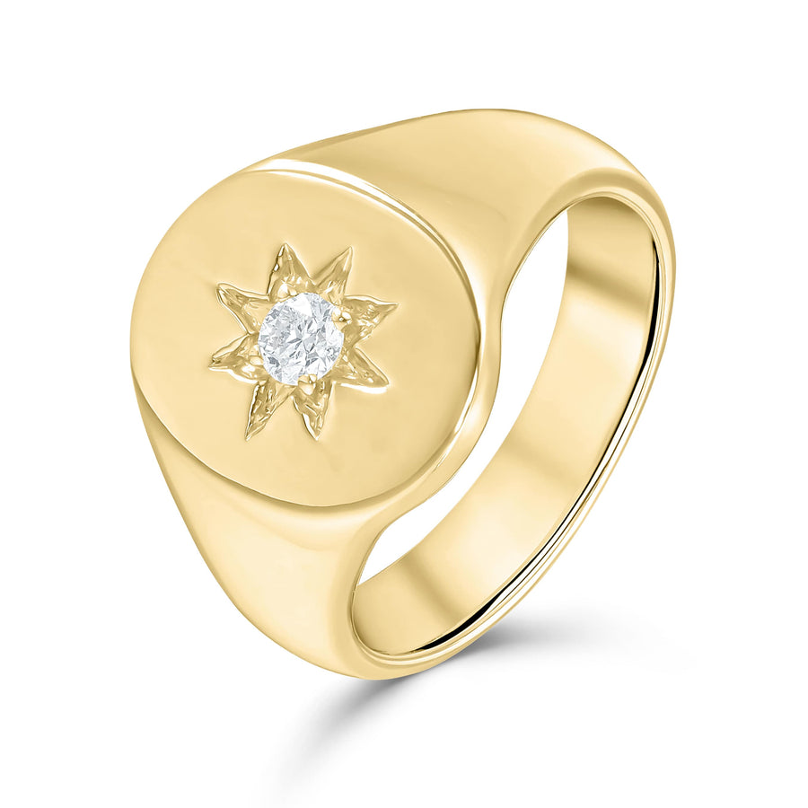 Diamond Oval Shape Signet Ring 0.12ct G-SI Quality set in 9ct Yellow Gold