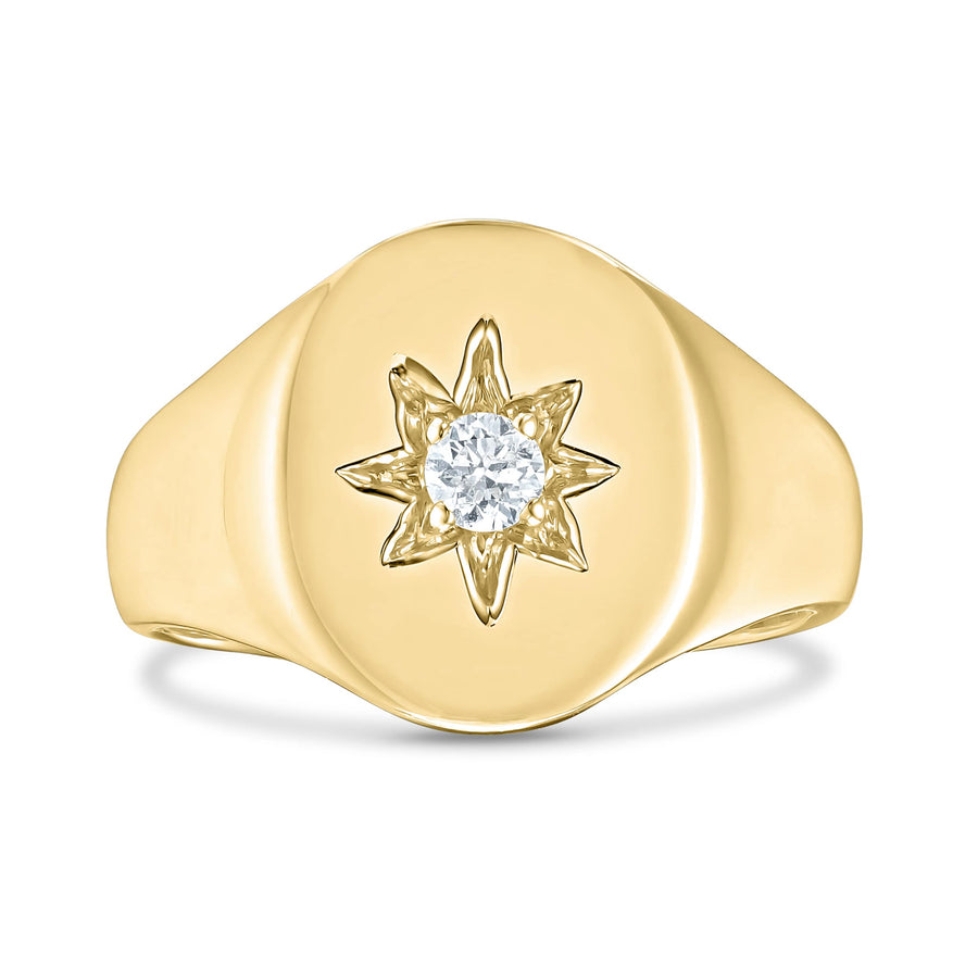 Diamond Oval Shape Signet Ring 0.12ct G-SI Quality set in 9ct Yellow Gold