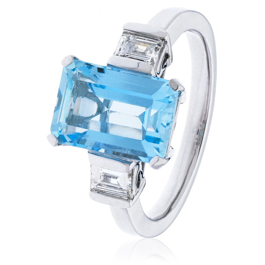 Aquamarine & Diamond 3 Stone Ring 3.74ct F-VS Quality 18k White Gold - My Jewel World