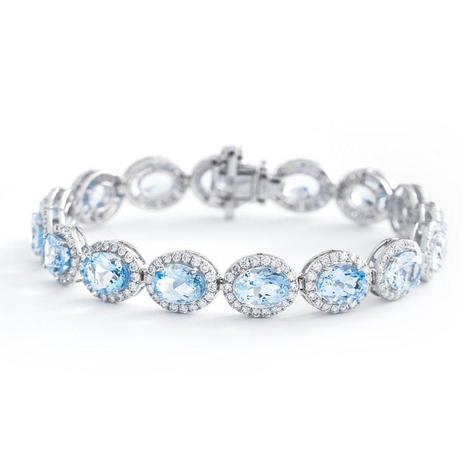 Aquamarine & Diamond Bracelet 20.85ct F VS Quality in 18k White Gold - My Jewel World