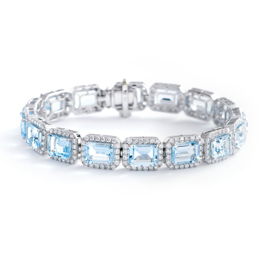 Aquamarine & Diamond Bracelet 26.26ct F VS Quality in 18k White Gold - My Jewel World