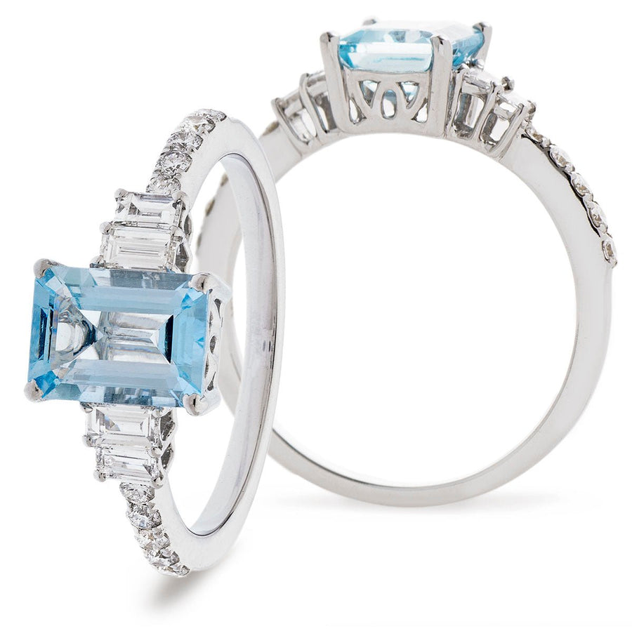 Aquamarine & Diamond Engagement Ring 1.75ct F-VS in 18k White Gold - My Jewel World