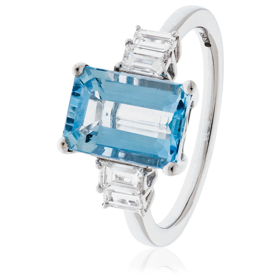 Aquamarine & Diamond Engagement Ring 2.70ct F-VS in 18k White Gold - My Jewel World