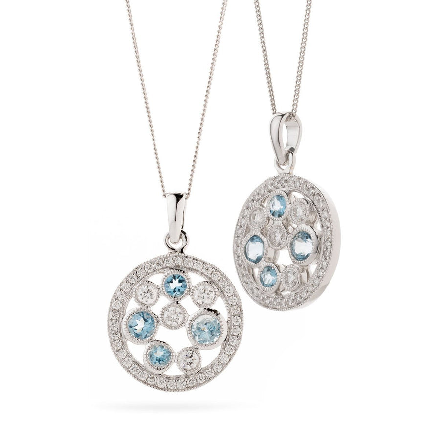 Aquamarine & Diamond Halo Necklace 0.70ct F VS Quality in 18k White Gold