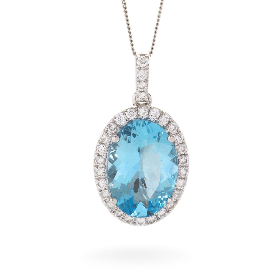 Aquamarine & Diamond Halo Necklace 1.80ct F VS Quality in 18k White Gold