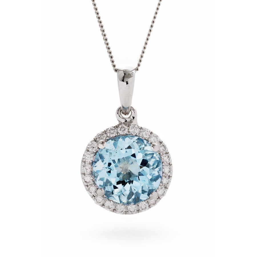 Aquamarine & Diamond Halo Necklace 1.93ct F VS Quality in 18k White Gold