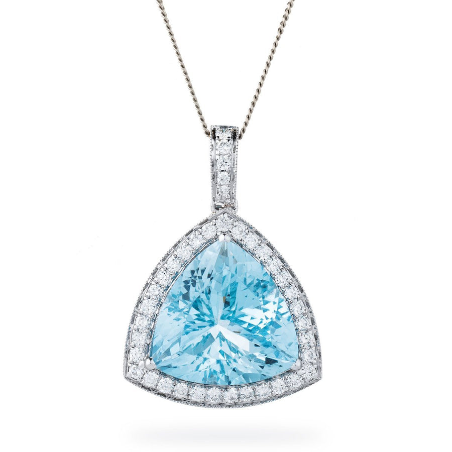 Aquamarine & Diamond Halo Necklace 7.30ct F VS Quality in 18k White Gold