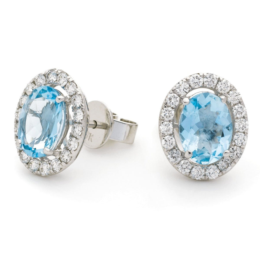 Aquamarine & Diamond Oval Cluster Earrings 2.50ct in 18k White Gold