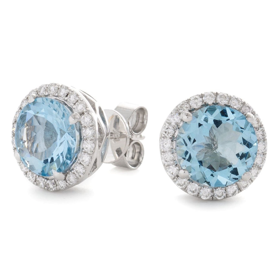 Aquamarine & Diamond Round Cluster Earrings 3.62ct in 18k White Gold