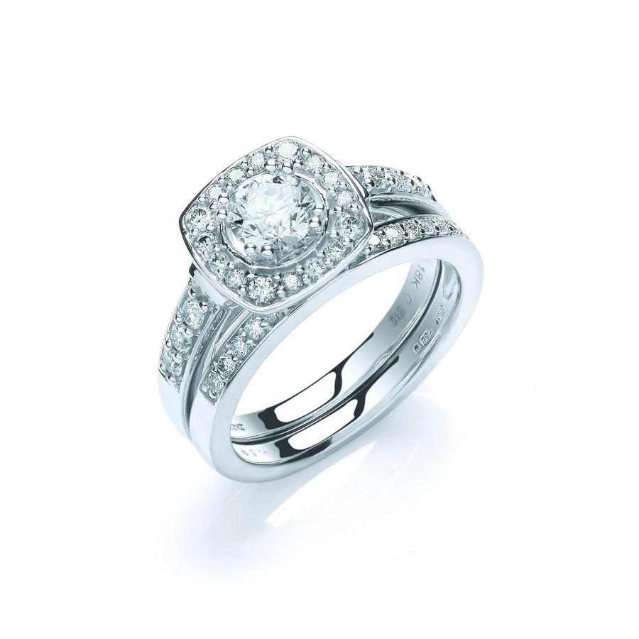 Bridal Diamond Ring Set 1.00ct H-SI Quality in 18K White Gold - My Jewel World