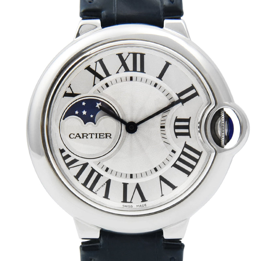 Cartier Ballon Bleu Moonphase Silver Dial Leather Ref: WSBB0020 - My Jewel World