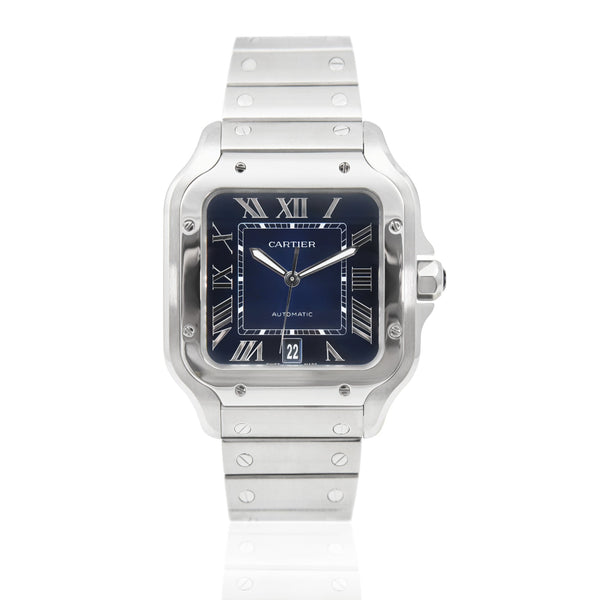 Cartier santos discount watch blue dial