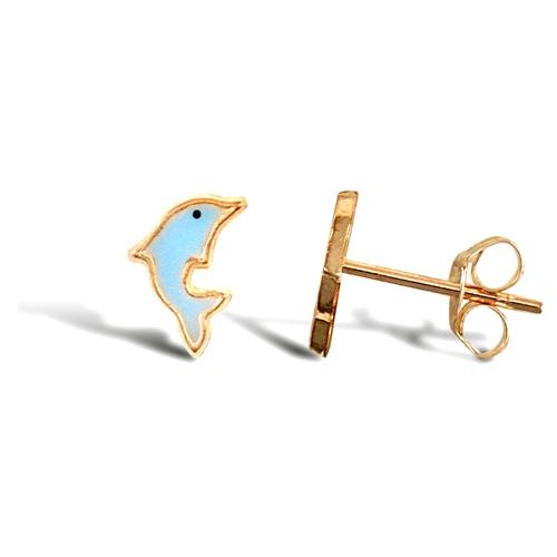 Childern 9ct Yellow Gold Blue Enamel Dolphin Stud Earrings - My Jewel World