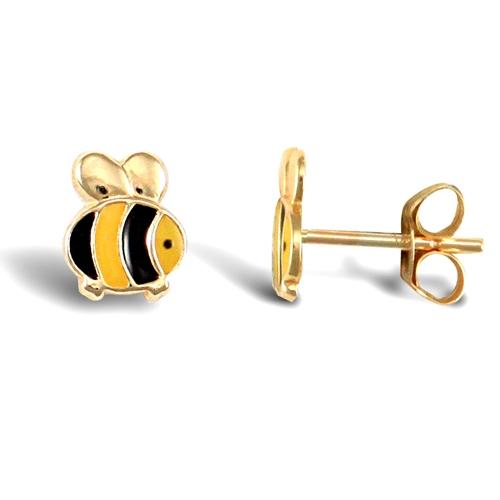 Childern 9ct Yellow Gold Enamel Bumble Bee Stud Earrings - My Jewel World