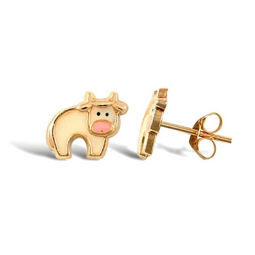 Childern 9ct Yellow Gold Enamel Cow Stud Earrings - My Jewel World