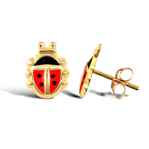 Childern 9ct Yellow Gold Enamel Ladybird or Ladybug Stud Earrings - My Jewel World