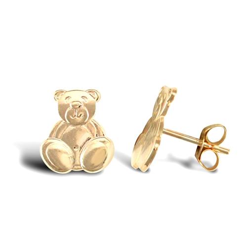Childern 9ct Yellow Gold Happy Teddy Bear Stud Earrings - My Jewel World
