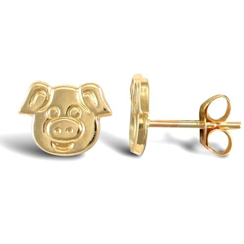 Childern 9ct Yellow Gold Pigs Head Stud Earrings - My Jewel World