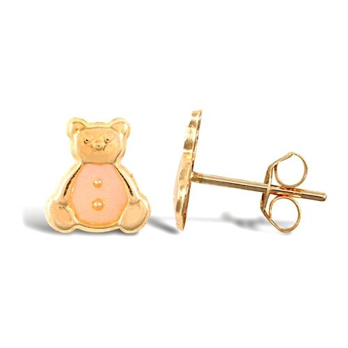 Childern 9ct Yellow Gold Pink Enamel Teddy Bear Stud Earrings - My Jewel World