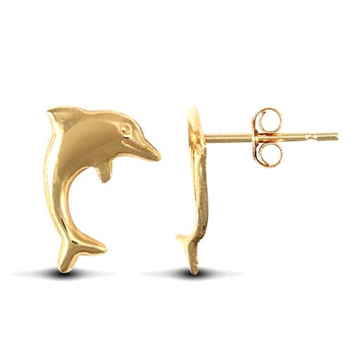 Childern 9ct Yellow Gold Smiling Dolphin Stud Earrings - My Jewel World