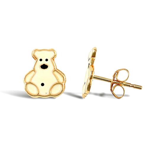 Childern 9ct Yellow Gold White Enamel Polar Bear Stud Earrings - My Jewel World