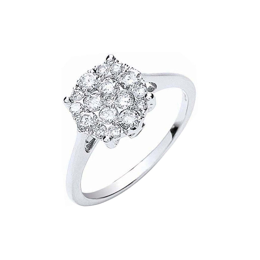 Cluster Diamond Engagement Ring 0.50ct H-SI Quality in 18K White Gold - My Jewel World