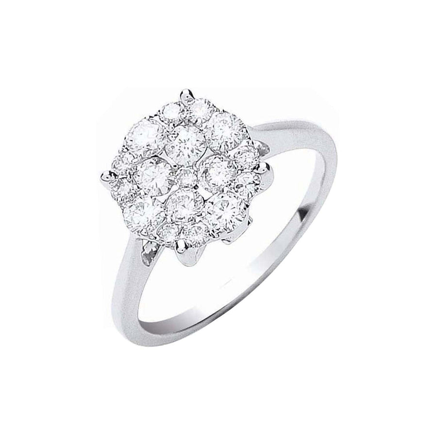 Cluster Diamond Engagement Ring 0.75ct H-SI Quality in 18K White Gold - My Jewel World